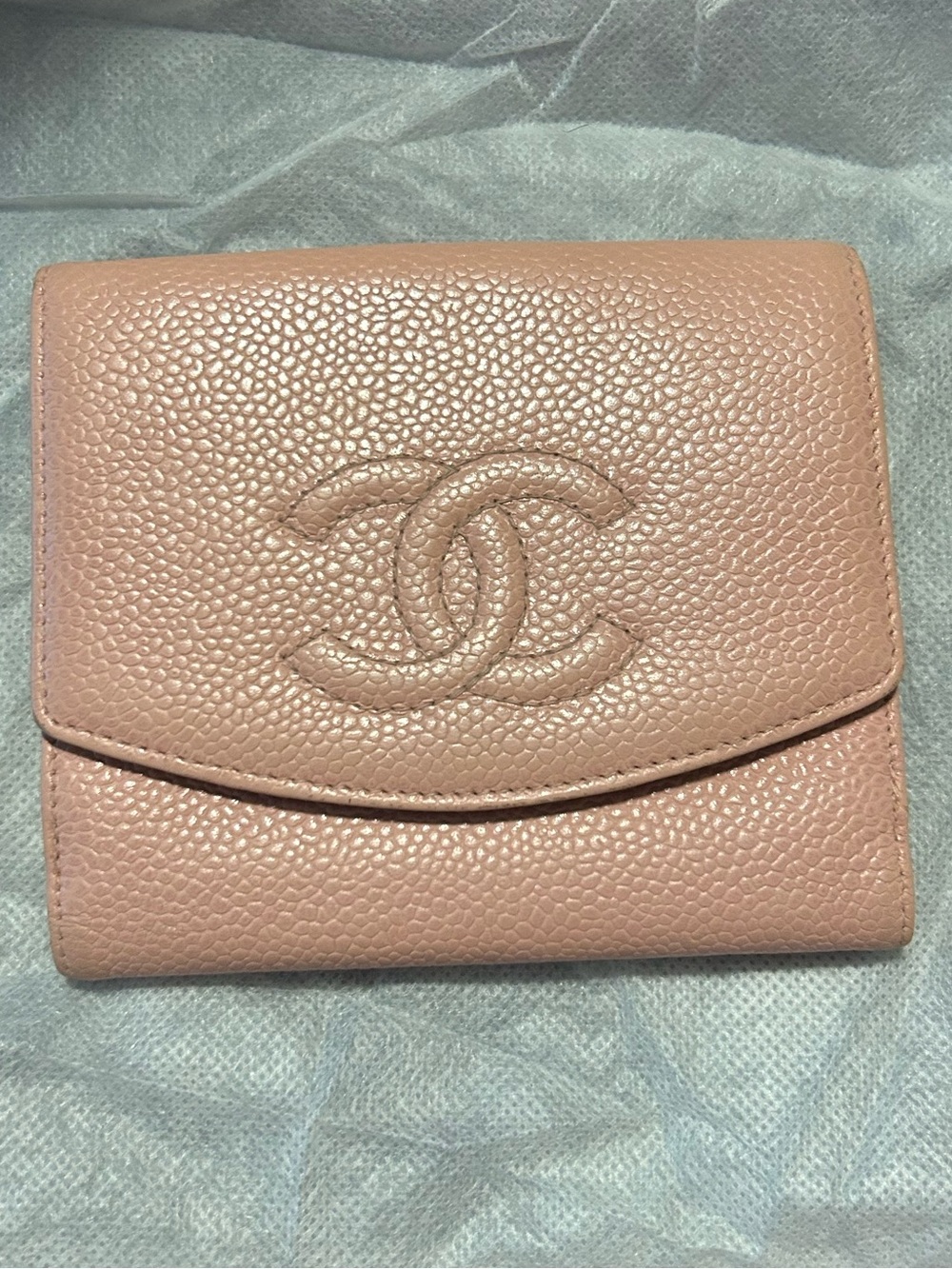 CHANEL CC Pink Caviar Leather Bifold Snap Wallet Authentic